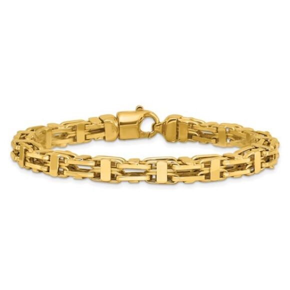 14K Polished Fancy Link Men's Bracelet: A Blend of Luxury and Durability - Picture 3 of 5